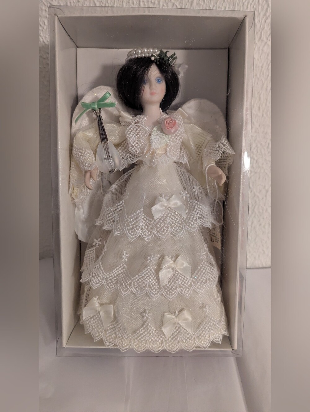 Kurt Adler 9" Feathered Wing Angel Tree Topper Santa's world nib 1986
